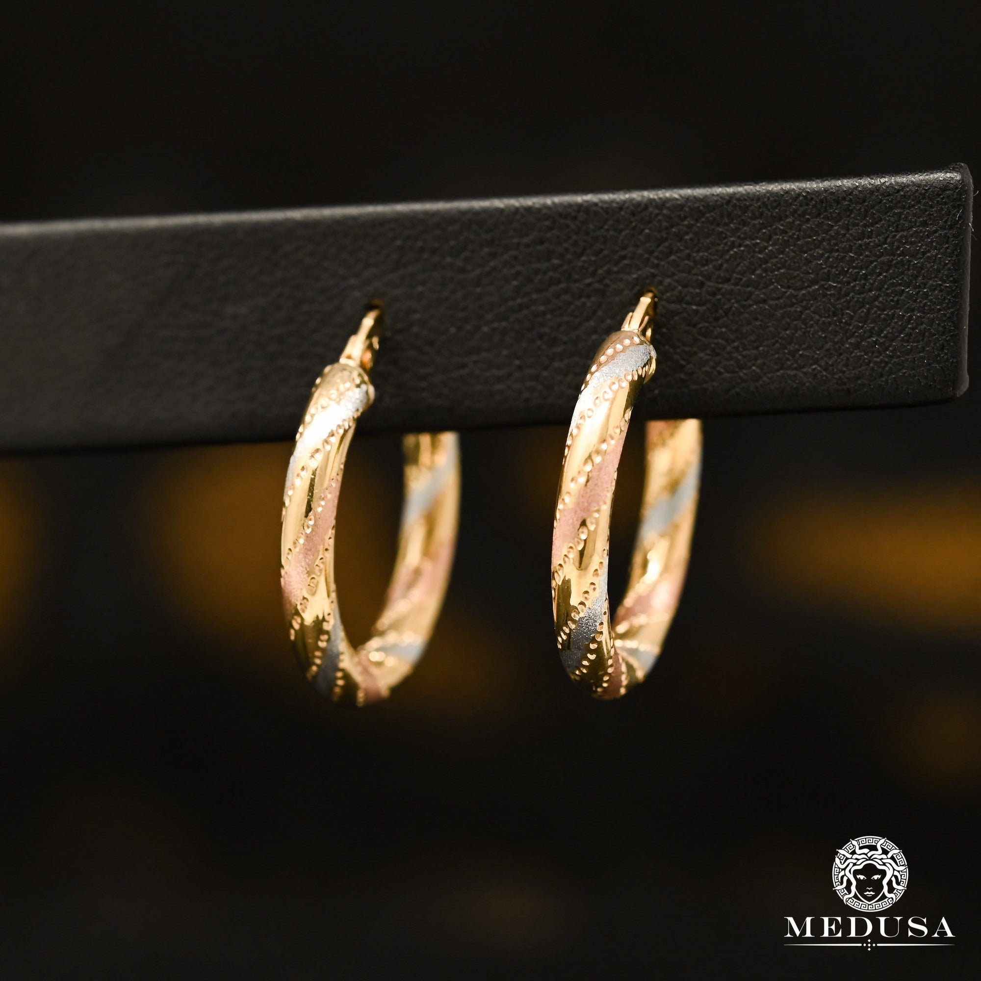 10K Gold Rings | Round Earrings F20 Gold 3 Tones / 22mm