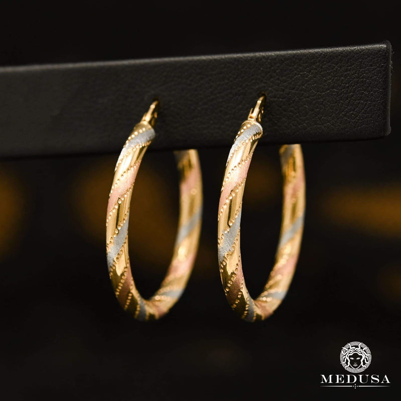 10K Gold Rings | Round Earrings F20 Gold 3 Tones / 30mm
