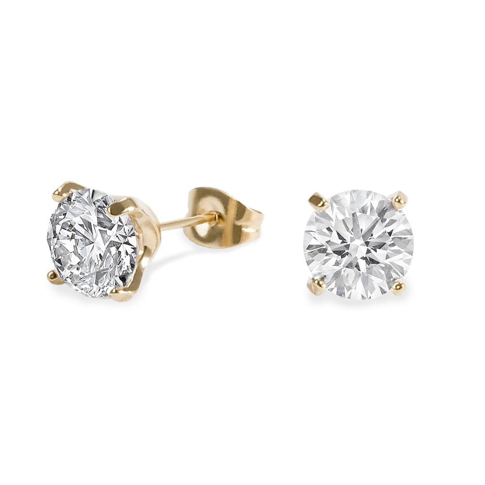 Studs en Or 10K | Boucles d’Oreilles Round X2 Pierre de Naissance Avril / Or Jaune