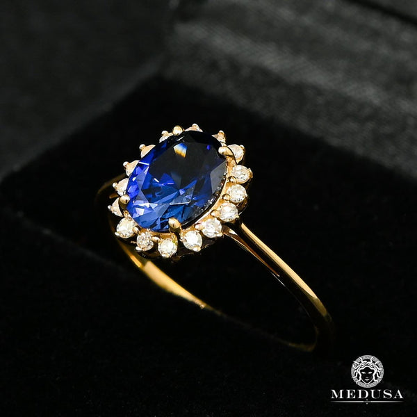 Bague à Diamants en Or 10K Saphir D4 Diamant Bague Femme
