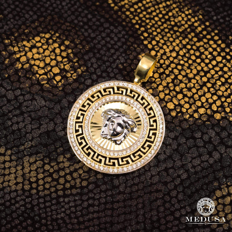 10K Gold Pendant | Medallion Shield X7 Gold 2 Tones