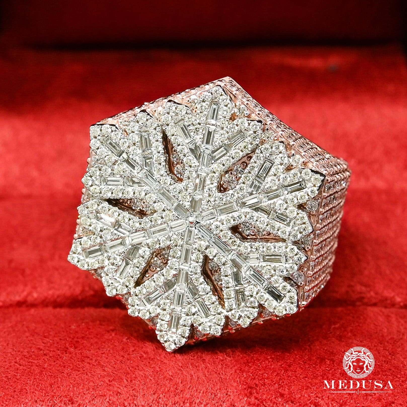 Bague à Diamants en Or 10K | Homme Snowflake D1 - Emerald Cut Rose 2 Tons