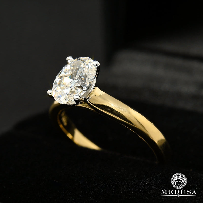 18K Gold Diamond Ring | Solitaire Engagement Ring D1 - 1.00CT Oval Cut 2 Tone Gold