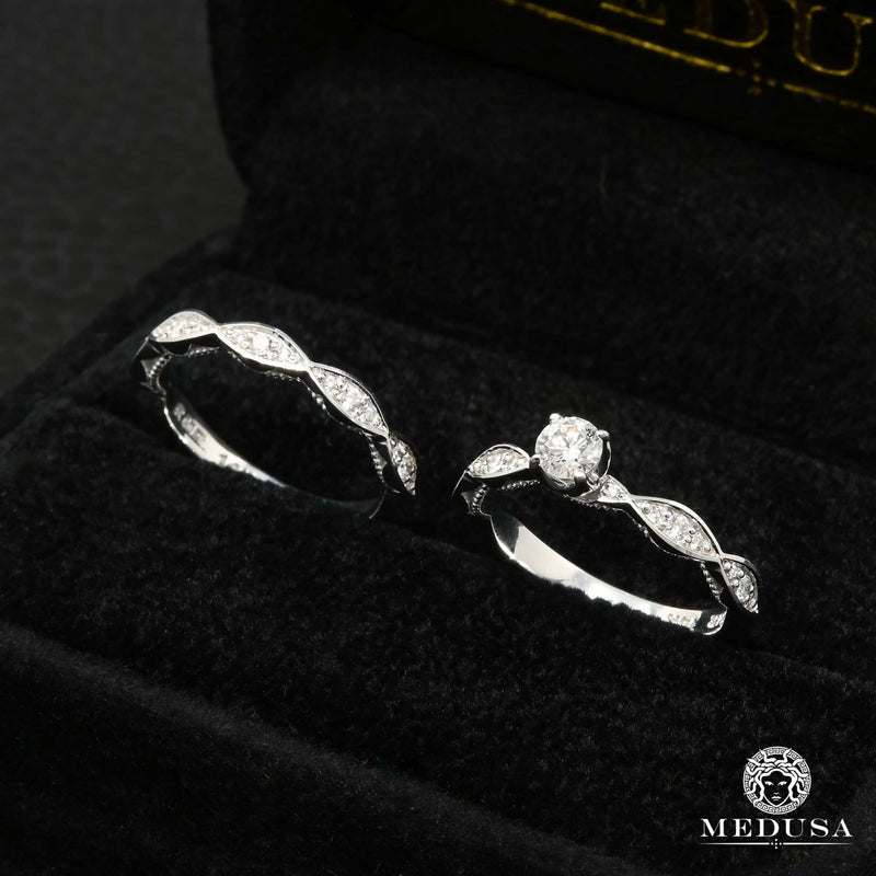 14K Gold Diamond Ring | Solitaire Engagement Ring Set F2 Set / White Gold