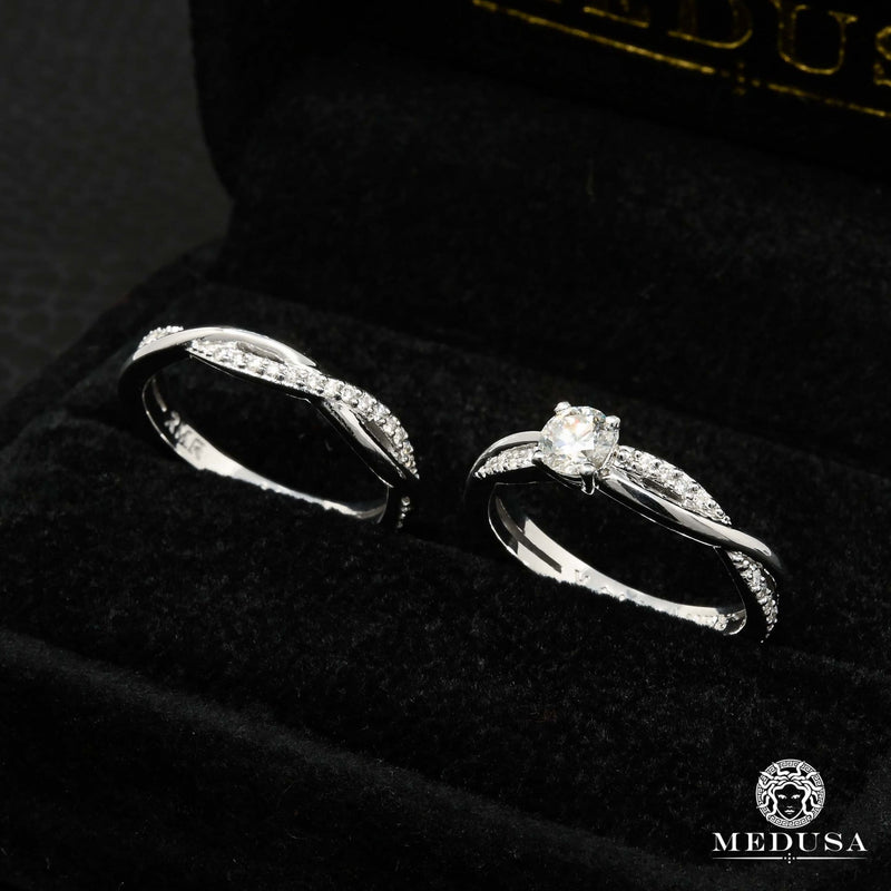 14K Gold Diamond Ring | Solitaire Engagement Ring Set F4 Set / White Gold