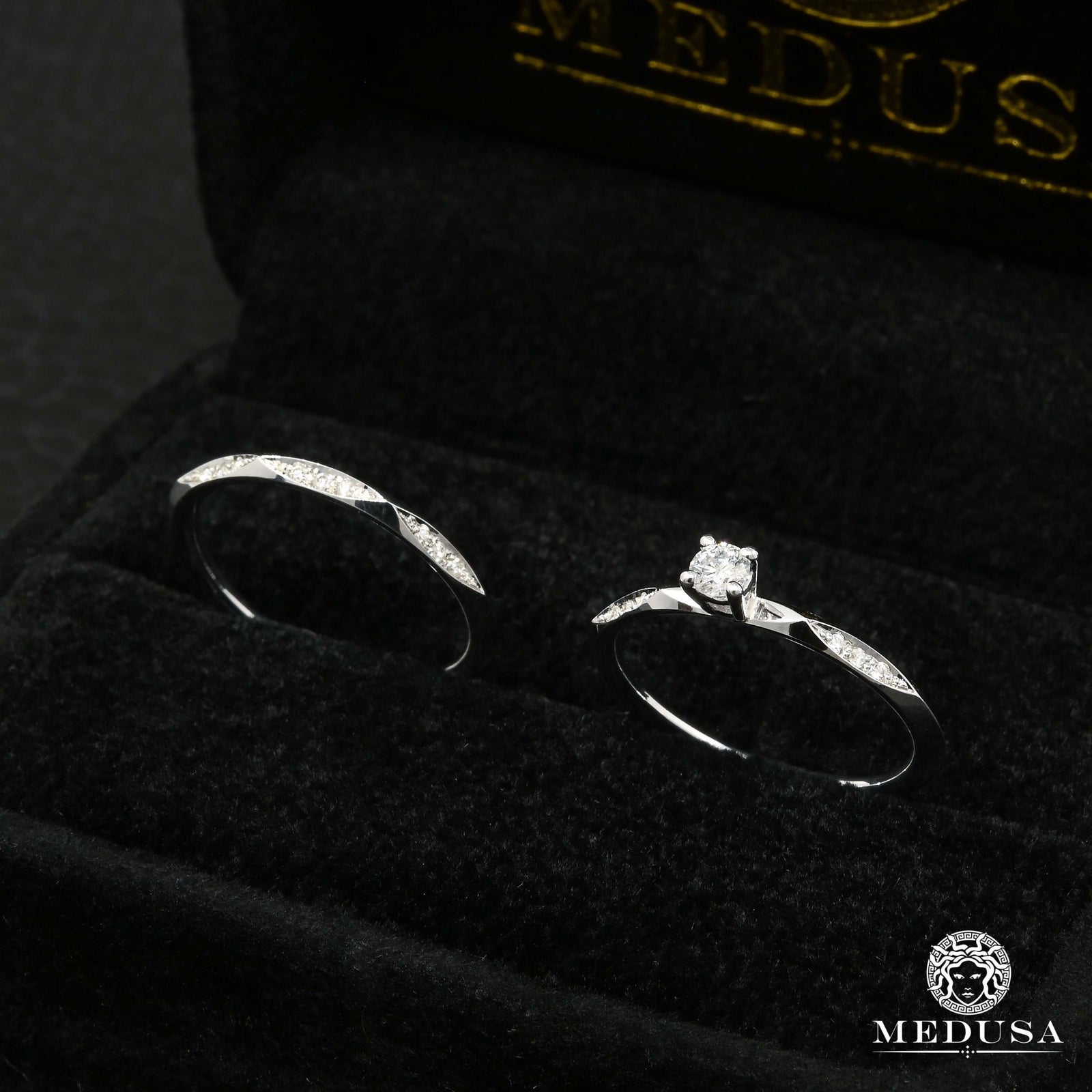 14K Gold Diamond Ring | Solitaire Engagement Ring Set F5 Set / White Gold