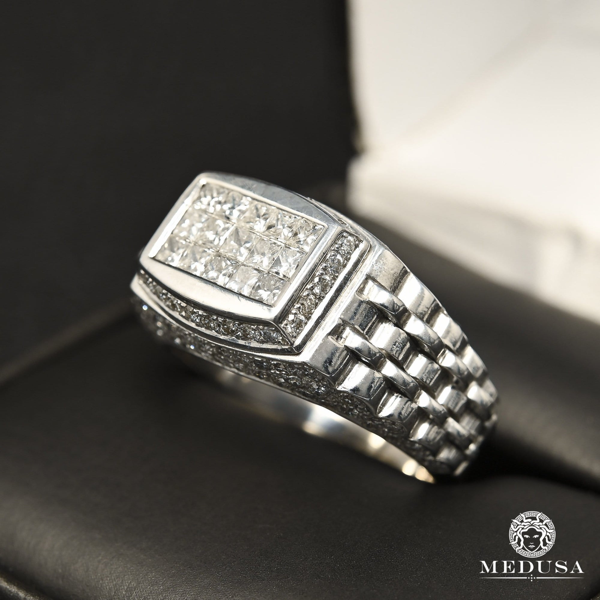 14K Gold Diamond Ring | Square D1 Men's Ring - Diamond 2,00CT / White Gold