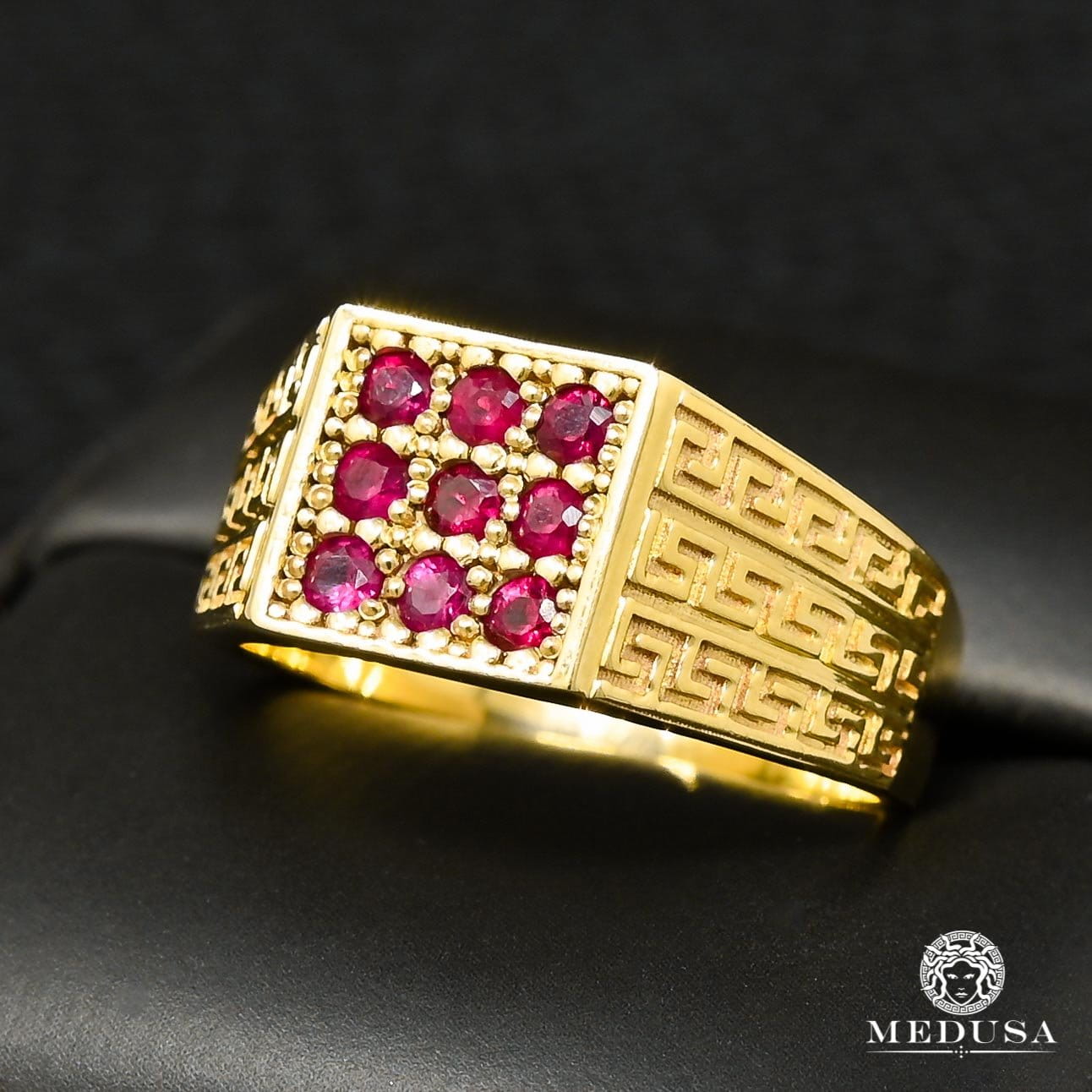 10K Gold Diamond Ring | Square D11 Men's Ring - Ruby 10K / Yellow Gold