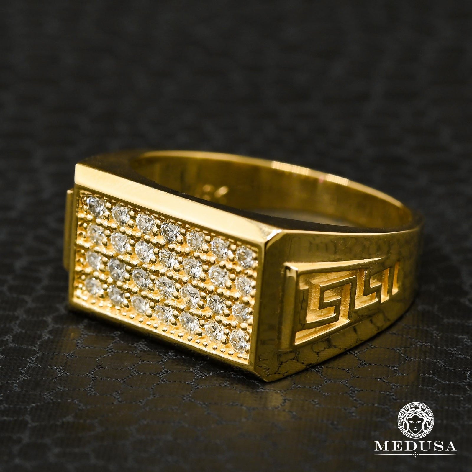 10K Gold Diamond Ring | Square Men's Ring D13 - Diamond