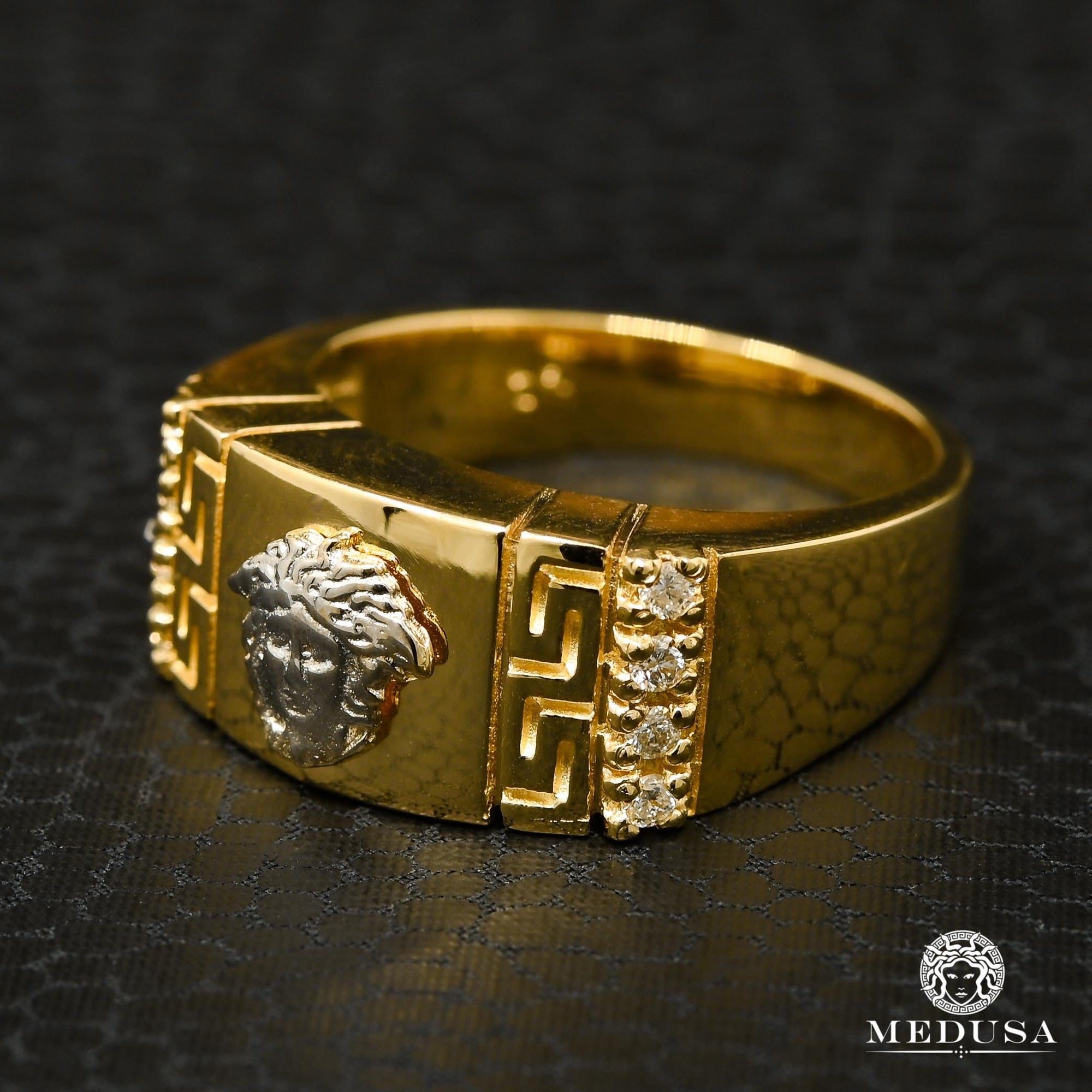 10K Gold Diamond Ring | Square Men's Ring D14 - Diamond