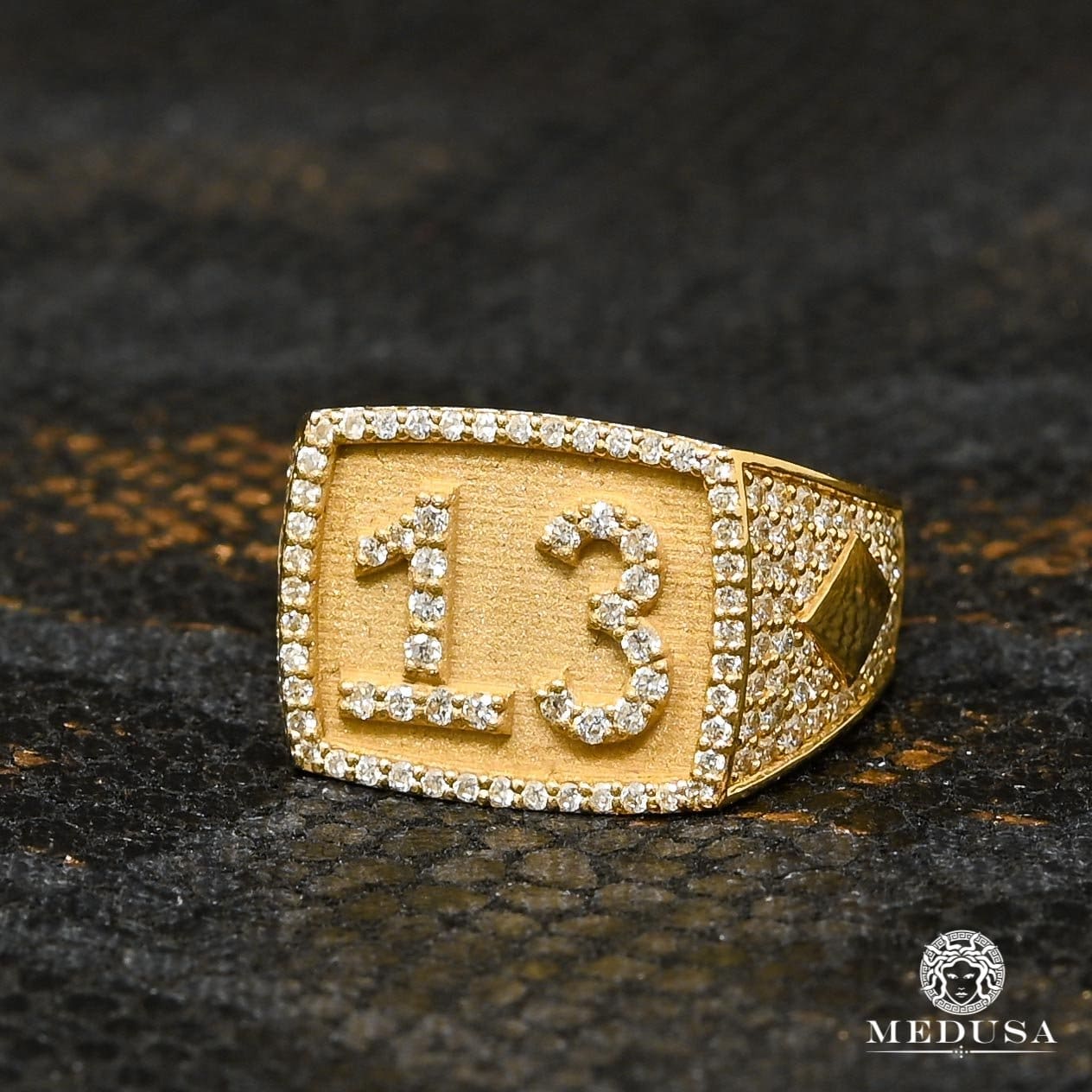 10K Gold Diamond Ring | Square D16 Men's Ring - 10K Diamond / 2.00CT / Yellow Gold