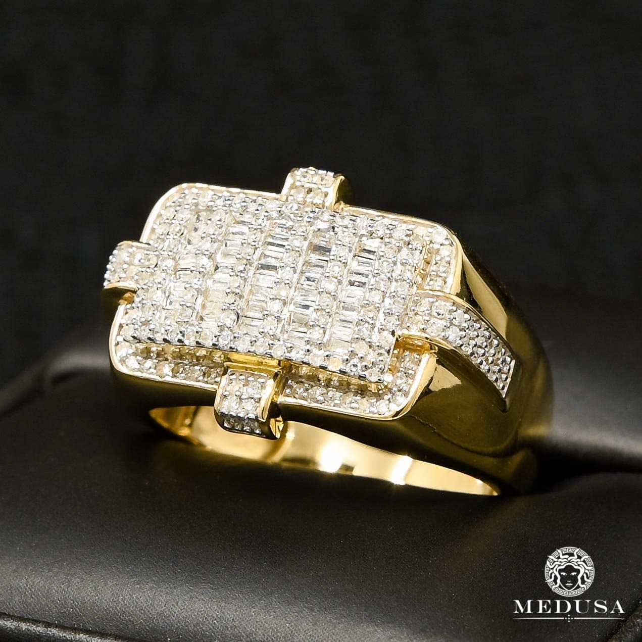 10K Gold Diamond Ring | Square D17 Men's Ring - 1.00CT Diamond / Yellow Gold