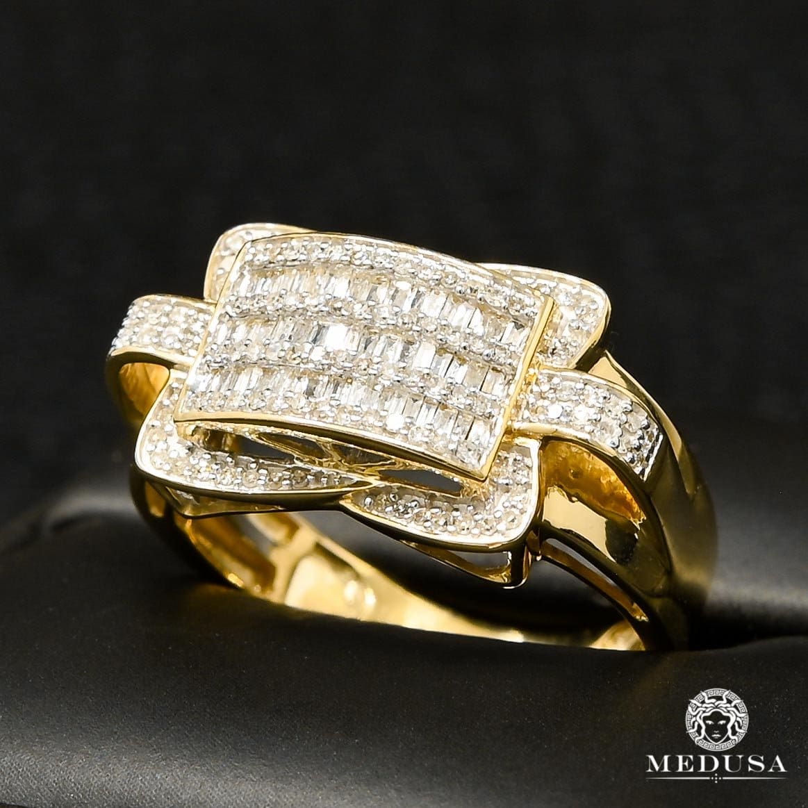 10K Gold Diamond Ring | Square D18 Men's Ring - 1.00CT Diamond / Yellow Gold