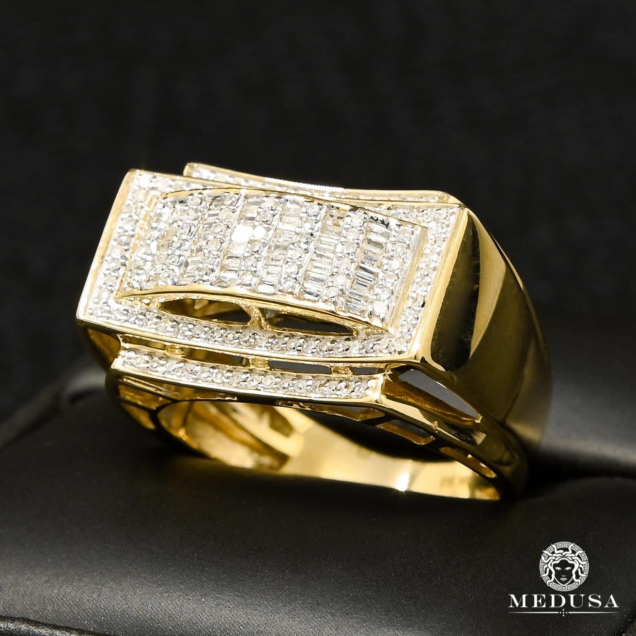 10K Gold Diamond Ring | Square D21 Men's Ring - 80PT Diamond / Yellow Gold