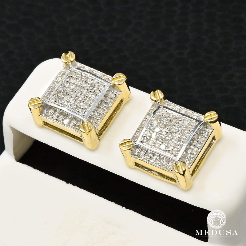 10K Gold Diamond Studs | D2 Studs Earrings - 10mm Diamond / 2 Tone Gold