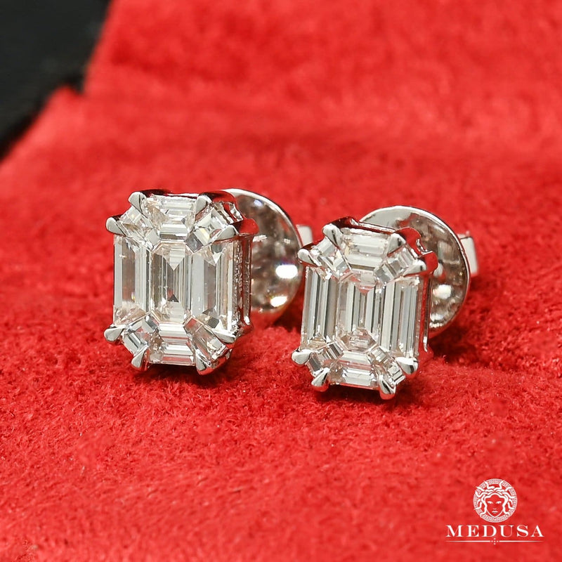 Studs Diamants en Or 18K | Boucles d’Oreilles D26 - Emerald Diamant Blanc