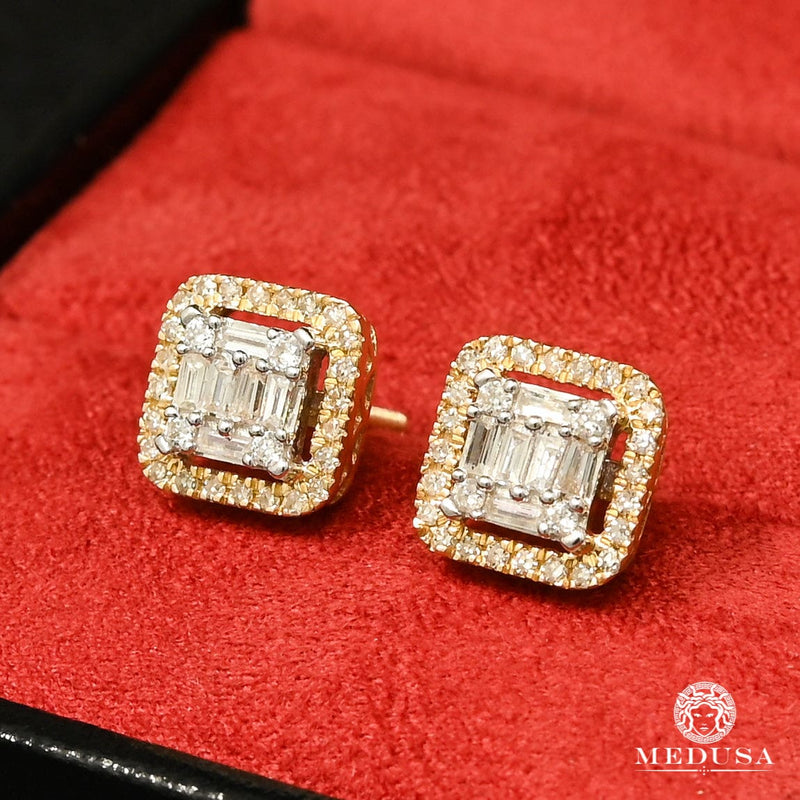14K Gold Diamond Studs | Earrings Studs D28 - Emerald Diamond 50PT / Yellow Gold
