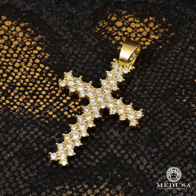 10K Gold Pendant | Voxel Cross Pendant X2 Medium